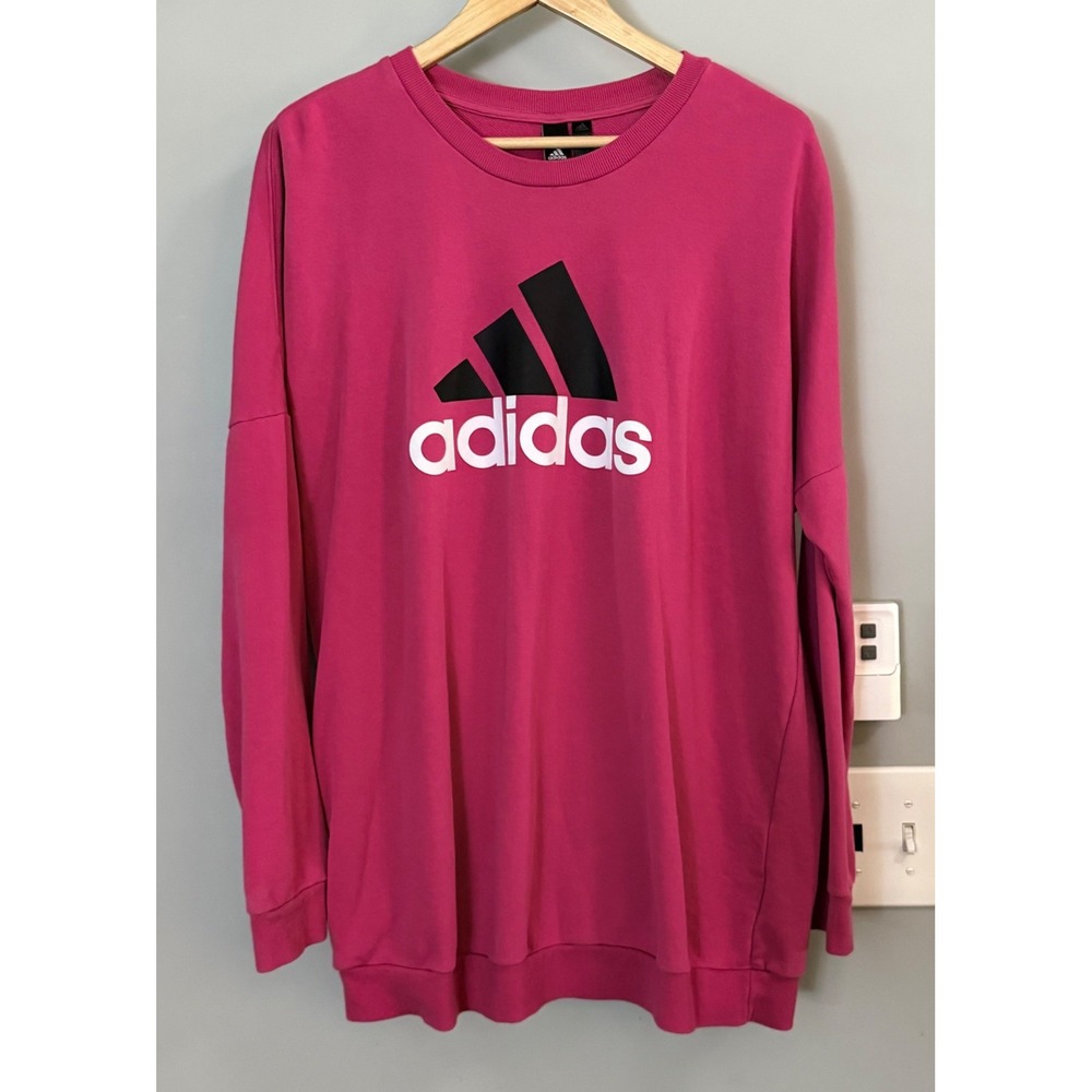 Adidas Sweatshirt Womens XL Pink Oversized Logo Pullover Crewneck 5479